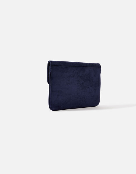 Suedette Flat Fold Clutch Bag Blue, Blue (NAVY), large