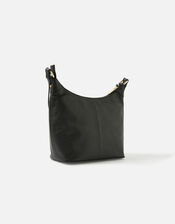 Leather Scoop Shoulder Bag, Black (BLACK), large