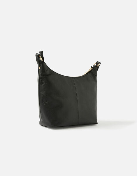 Leather Scoop Shoulder Bag Black, Black (BLACK), large