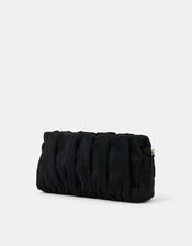 Suedette Ruched Clutch Bag, Black (BLACK), large