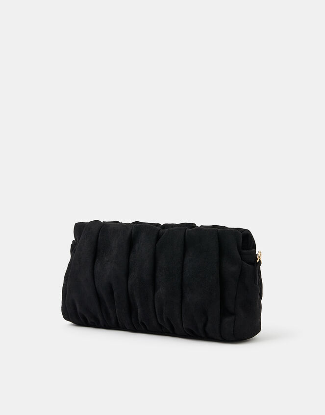 Suedette Ruched Clutch Bag, Black (BLACK), large
