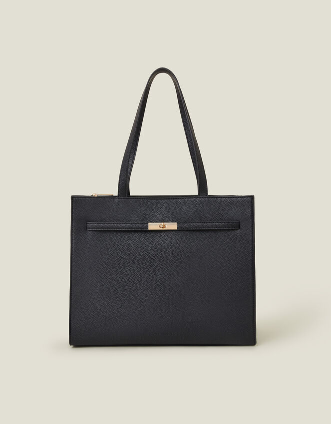 Metal Twist Lock Tote Bag, Black (BLACK), large