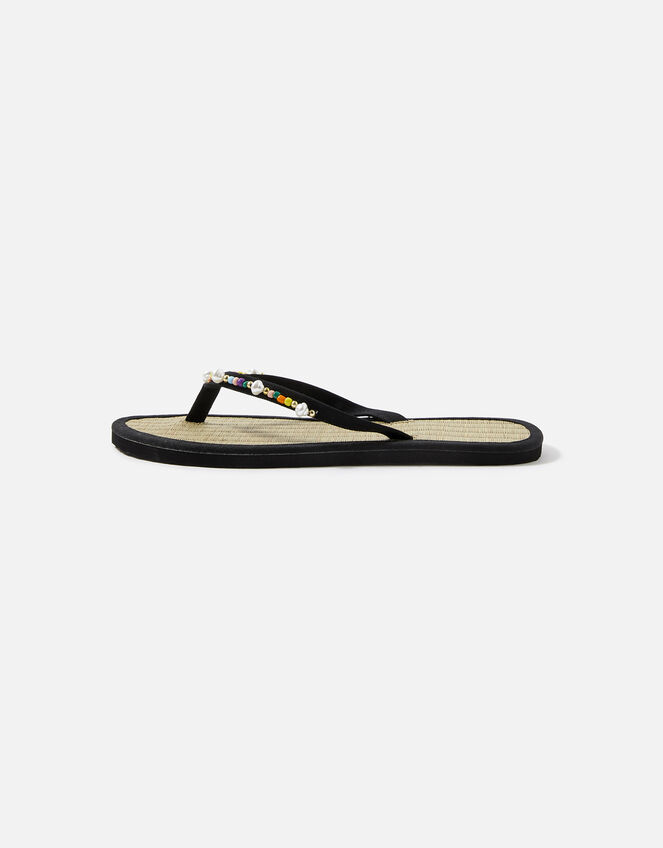 Multi Beaded Seagrass Sandals, Black (BLACK), large