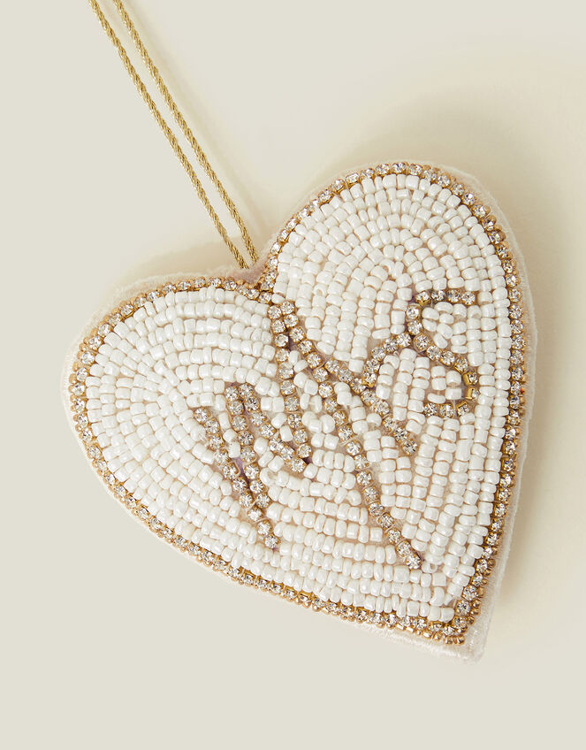 Beaded Mrs Heart Christmas Tree Decoration, , large