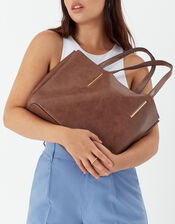 Relaxed Faux Reptile Shoulder Bag, Tan (TAN), large