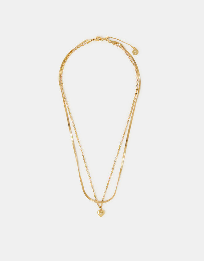 14ct Gold-Plated Heart Pendant Layered Necklace, , large