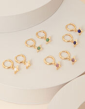 14ct Gold-Plated Birthstone Huggie Hoops, Multi (BRIGHTS-MULTI), large