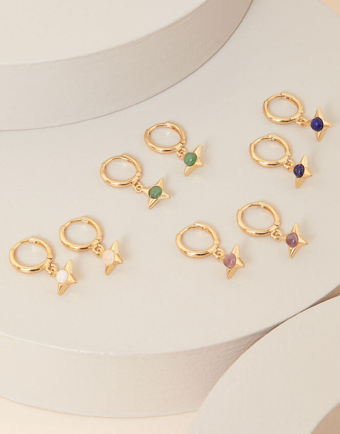 14ct Gold-Plated Birthstone Huggie Hoops, Multi (BRIGHTS-MULTI), large