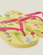 Jungle Print Flip Flops, Yellow (YELLOW), large