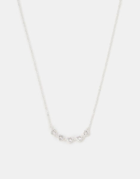 Sterling Silver Diamanté Heart Chain Necklace, , large