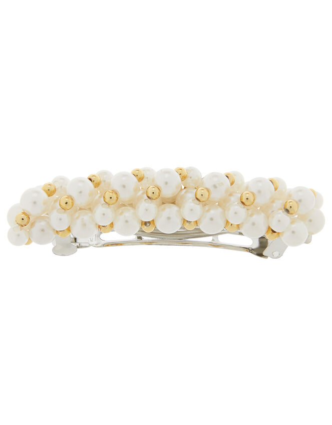 Pearl and Gold Bead Baguette Hair Clip, , large