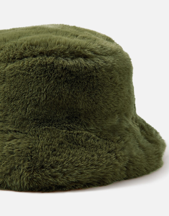 Luxe Faux Fur Bucket Hat, Green (KHAKI), large