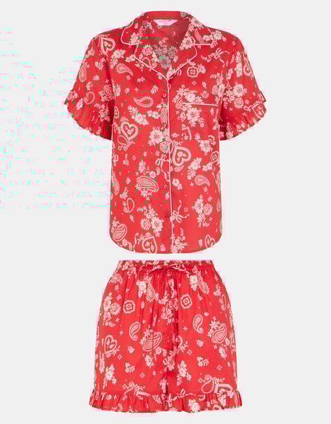 Paisley Heart Print Short Pyjamas Set, Red (RED), large