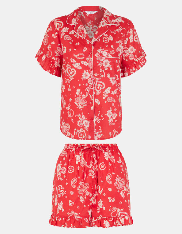 Paisley Heart Print Short Pyjamas Set, Red (RED), large