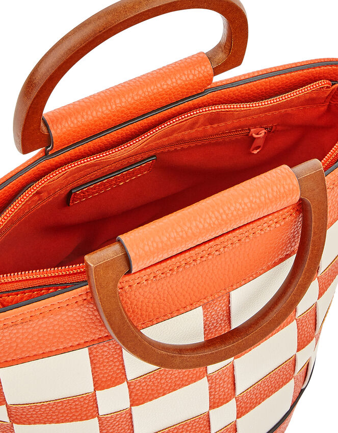 Contrast Weave Handheld Bucket Bag, Orange (ORANGE), large