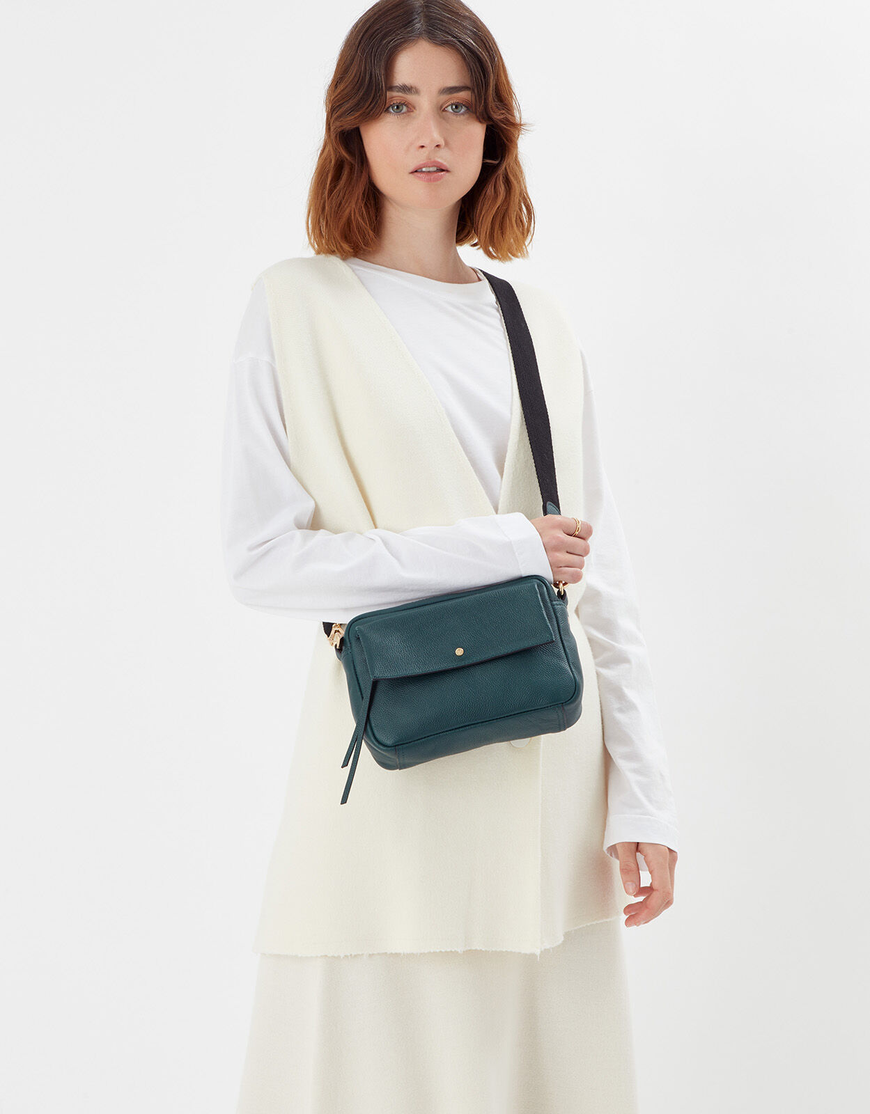 Leather Cross Body Camera Bag Green
