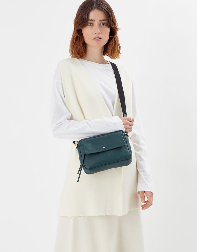 Leather Cross-Body Camera Bag, Green (GREEN), large