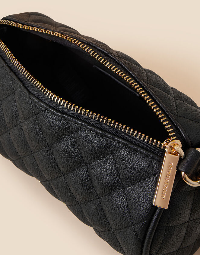 Quilted Barrel Cross-Body Bag, Black (BLACK), large