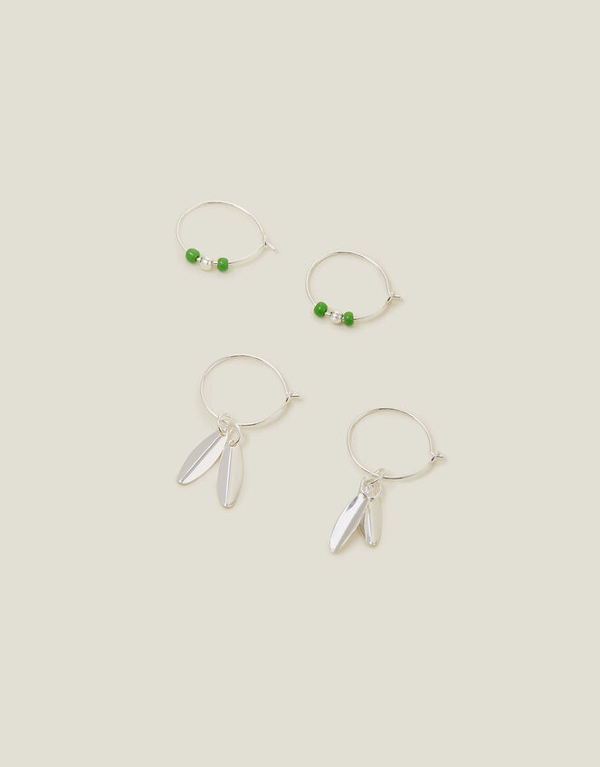 2-Pack Sterling Silver-Plated Leaf Sleeper Hoops, , large
