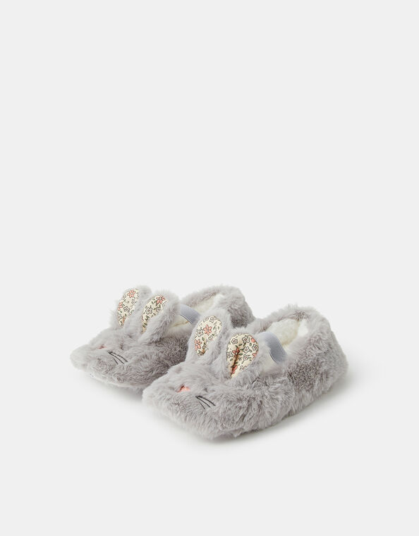 Girls Fluffy Bunny Ballet Slippers, Grey (GREY), large