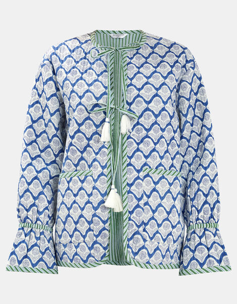 Dandelion Print Tie Quilted Jacket, Blue (BLUE), large
