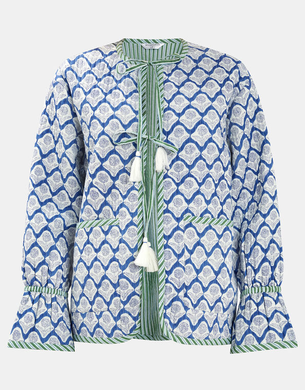 Dandelion Print Tie Quilted Jacket, Blue (BLUE), large