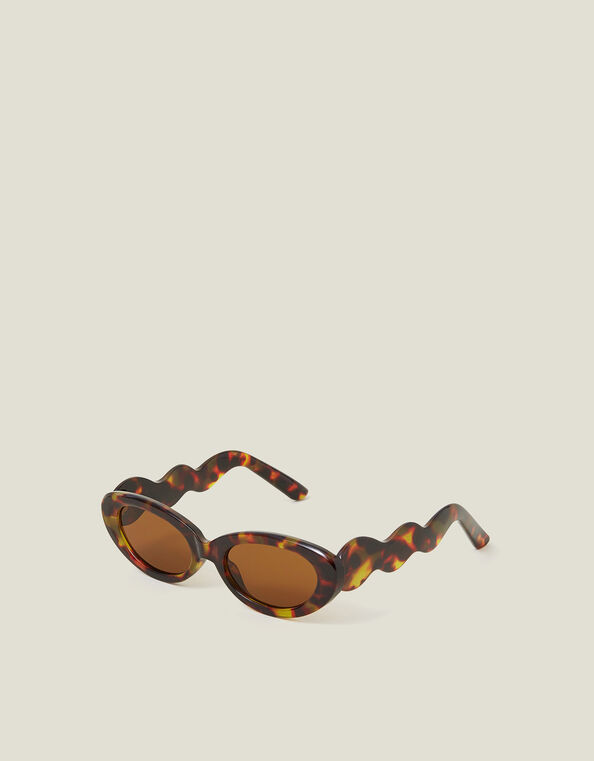 Tortoiseshell Wavy Oval Sunglasses, , large