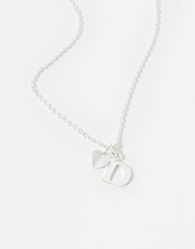 Sterling Silver Heart Initial Necklace - D, , large