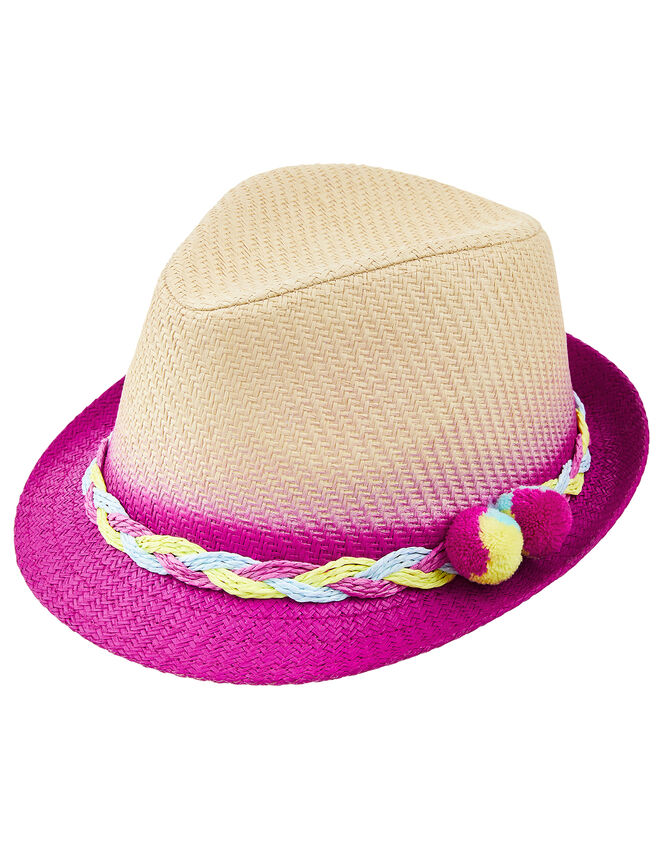 Ombre Pom-Pom Trilby Hat, Natural (NATURAL), large