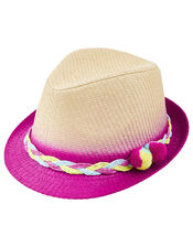 Ombre Pom-Pom Trilby Hat, Natural (NATURAL), large