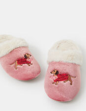 Sequin Sausage Dog Mule Slippers, Pink (PINK), large