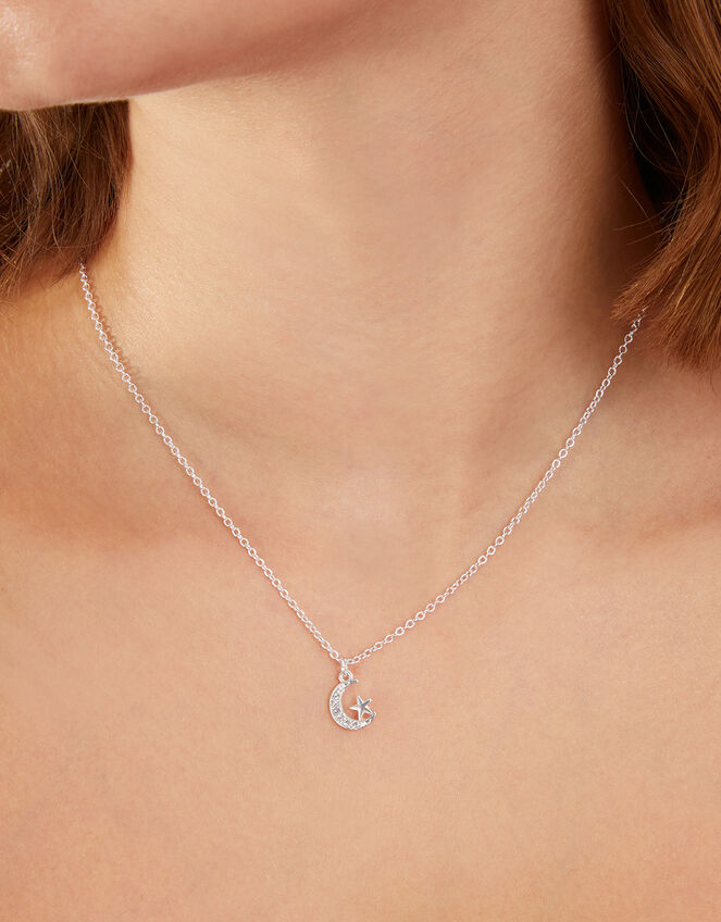Moon and Star Pendant Necklace, , large