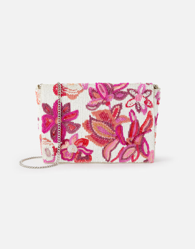 Floral Sequin Clutch Bag , , large