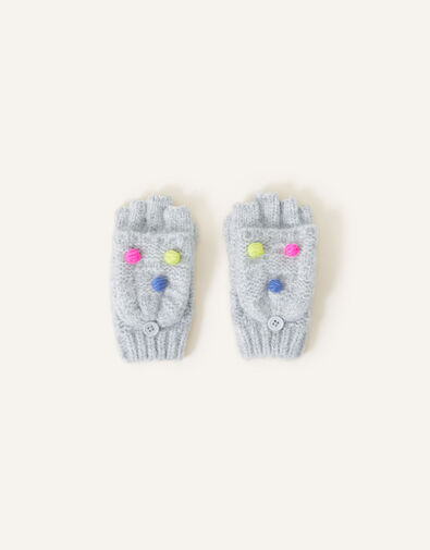 Pom-Pom Capped Gloves, Grey (GREY), large