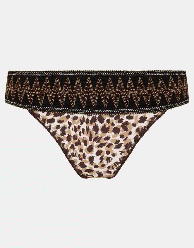 Leopard Print Band Bikini Bottoms, Brown (BROWN), large