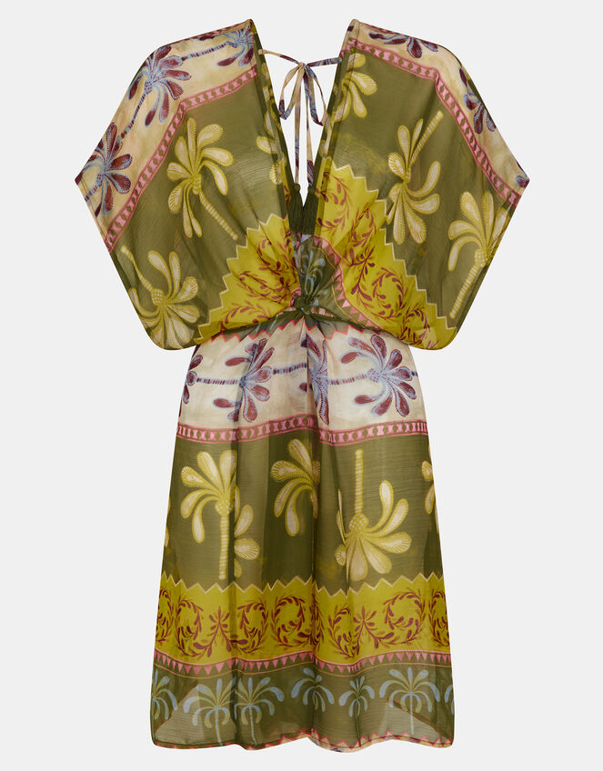 Palm Print Mini Kaftan Dress, Green (KHAKI), large