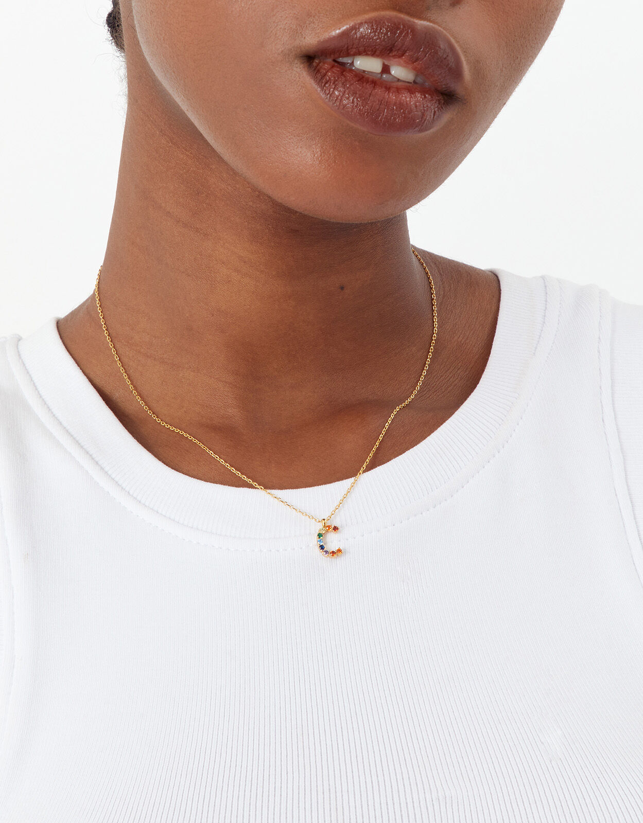 14ct Gold Plated Rainbow Initial Pendant Necklace Gold Z for Accessorize Accessorize UK