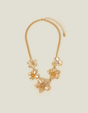 Statement Flower Chain Necklace Gold, , large