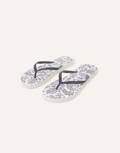 Paisley Print Flip Flops, Blue (NAVY), large