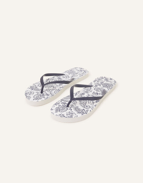 Paisley Print Flip Flops, Blue (NAVY), large