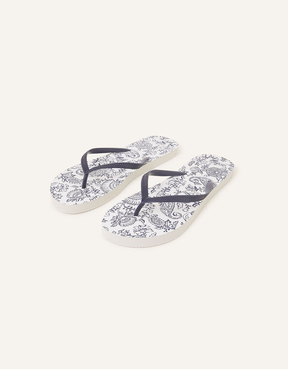 Paisley Print Flip Flops, Blue (NAVY), large