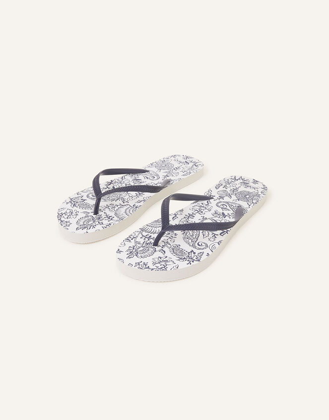 Paisley Print Flip Flops, Blue (NAVY), large