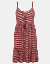 Flower Print Mini Dress, Red (BURGUNDY), large