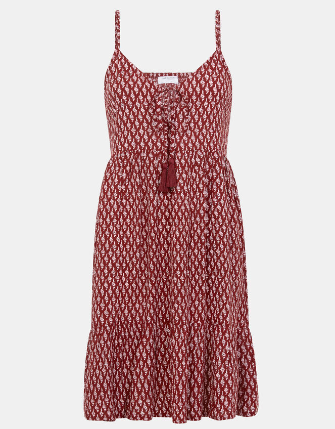Flower Print Mini Dress, Red (BURGUNDY), large