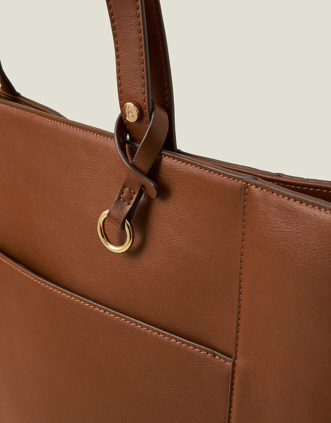 Smooth Faux Leather Tote Bag, Tan (TAN), large