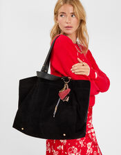 Multi Strap Suede Tote Bag, Black (BLACK), large