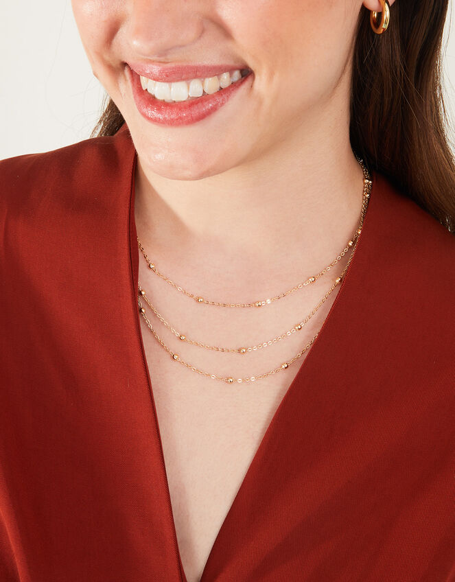 Layered Station Bead Necklace, Gold (GOLD), large