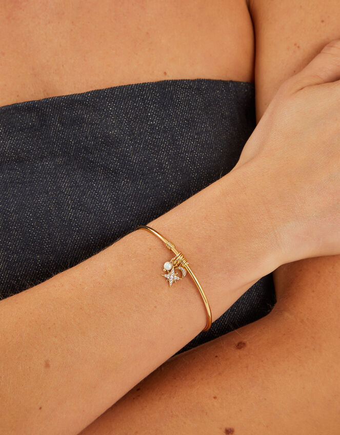 14ct Gold-Plated Thin Charm Cuff Bracelet, , large