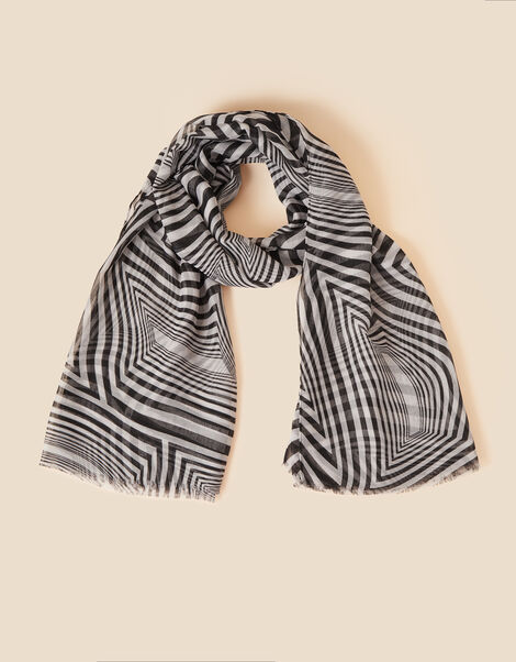 Monochrome Geometric Print Scarf in Recycled Polyester, , large