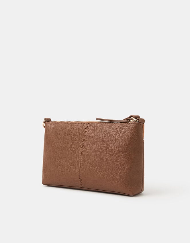 Fold Over Zip Leather Crossbody Bag, Tan (TAN), large